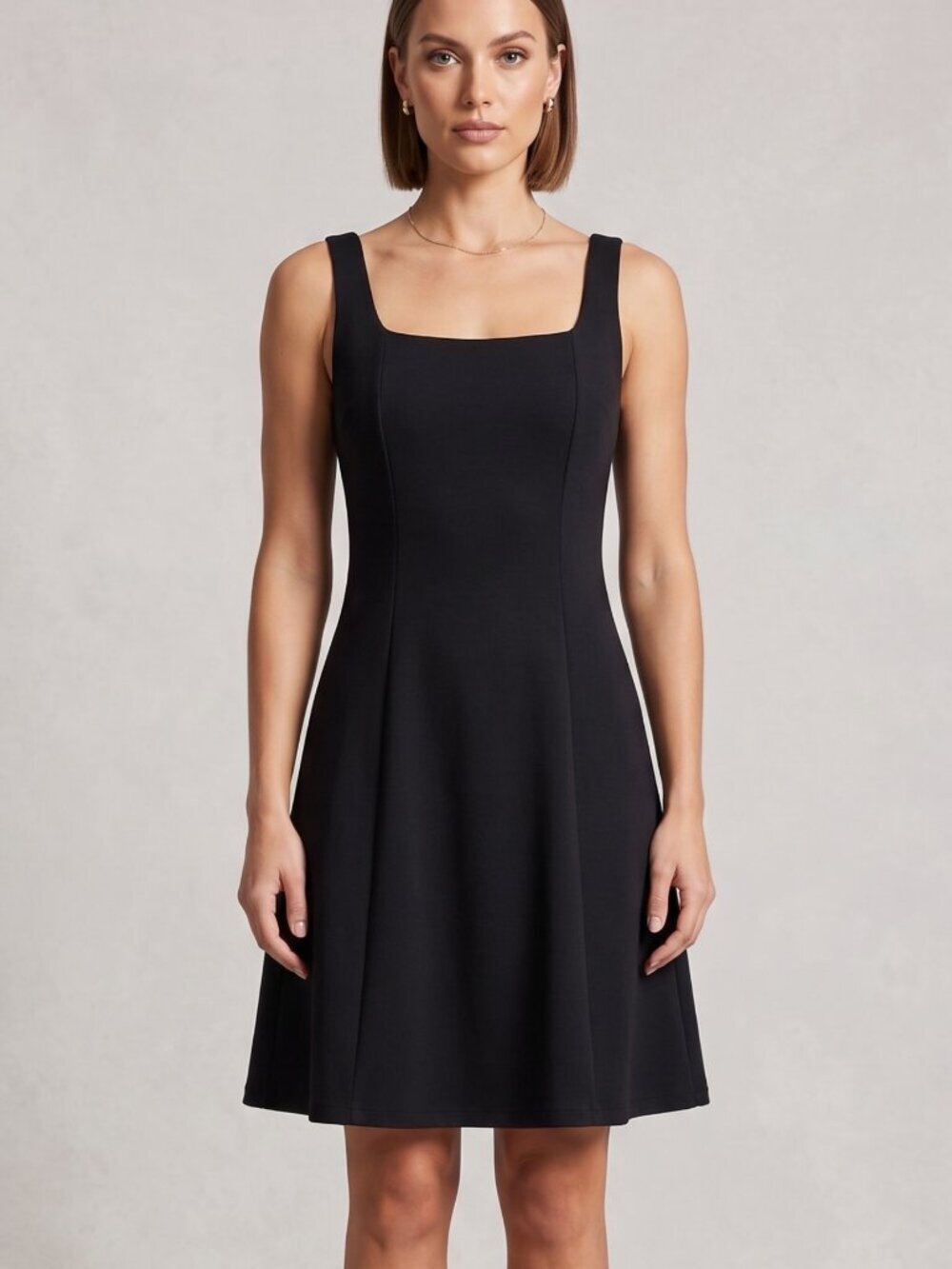 NWT WIHOLL Black Sleeveless Square Neck Back Zipper Shift Mini Dress Medium